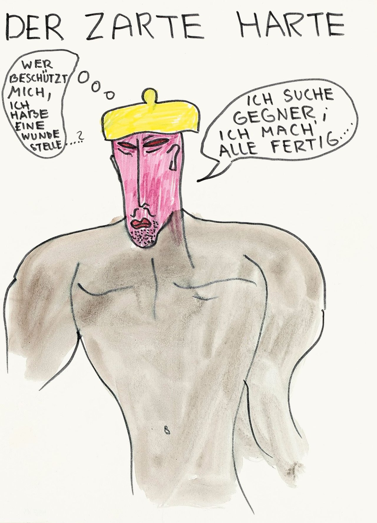 Auf diesem Bild ist das folgende Kunstwerk zu sehen: Jonathan Meese. „Der Zarte Harte“. Um 1995.