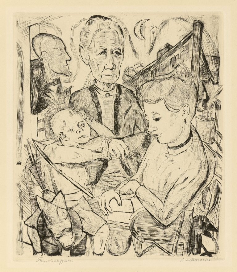 Auf diesem Bild ist das folgende Kunstwerk zu sehen: Max Beckmann. „Familienszene (Familie Beckmann)“. 1918.