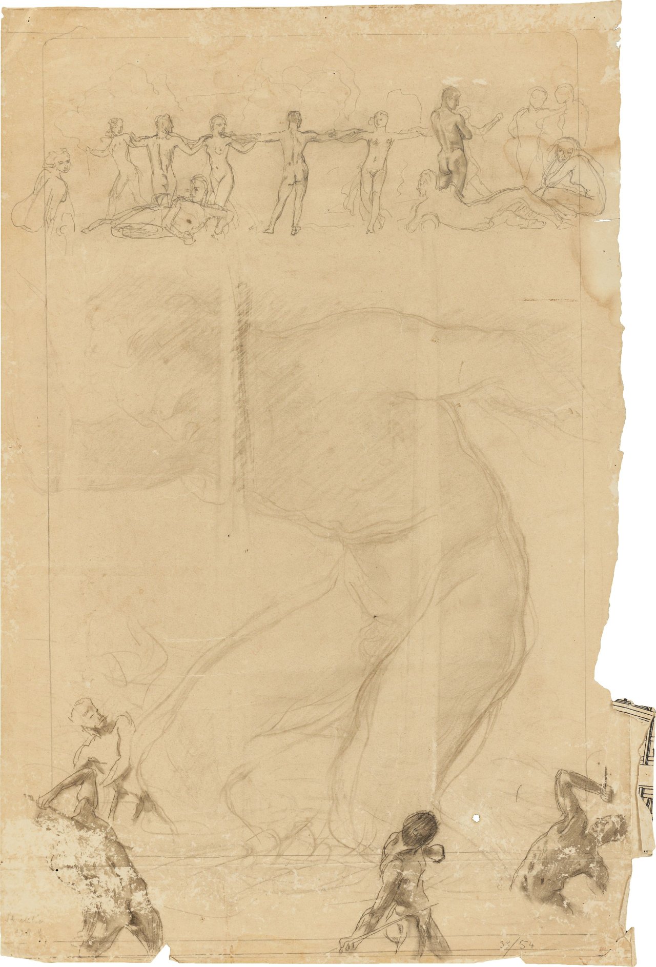 This picture shows the following artwork: Max Klinger. Sketch and etching: Honorary certificate for scientific contribution to the international hygiene exhibition in Dresden. 1912.