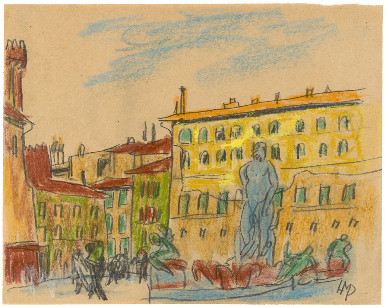 Auf diesem Bild ist das folgende Kunstwerk zu sehen: Max Pechstein. Der Neptunbrunnen in Florenz. Um 1913.