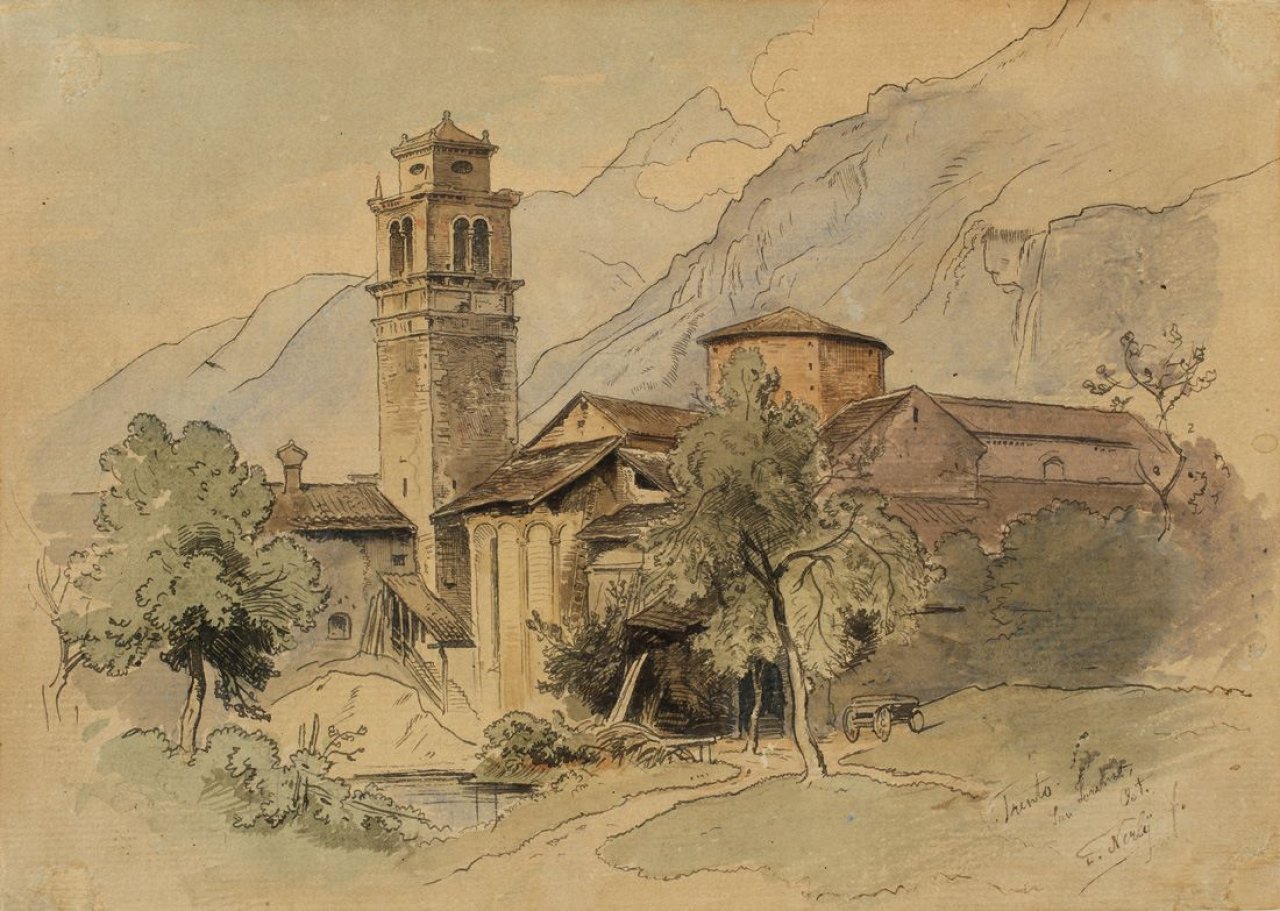 Auf diesem Bild ist das folgende Kunstwerk zu sehen: Friedrich Nerly d. Ä.. San Lorenzo im Trentino.