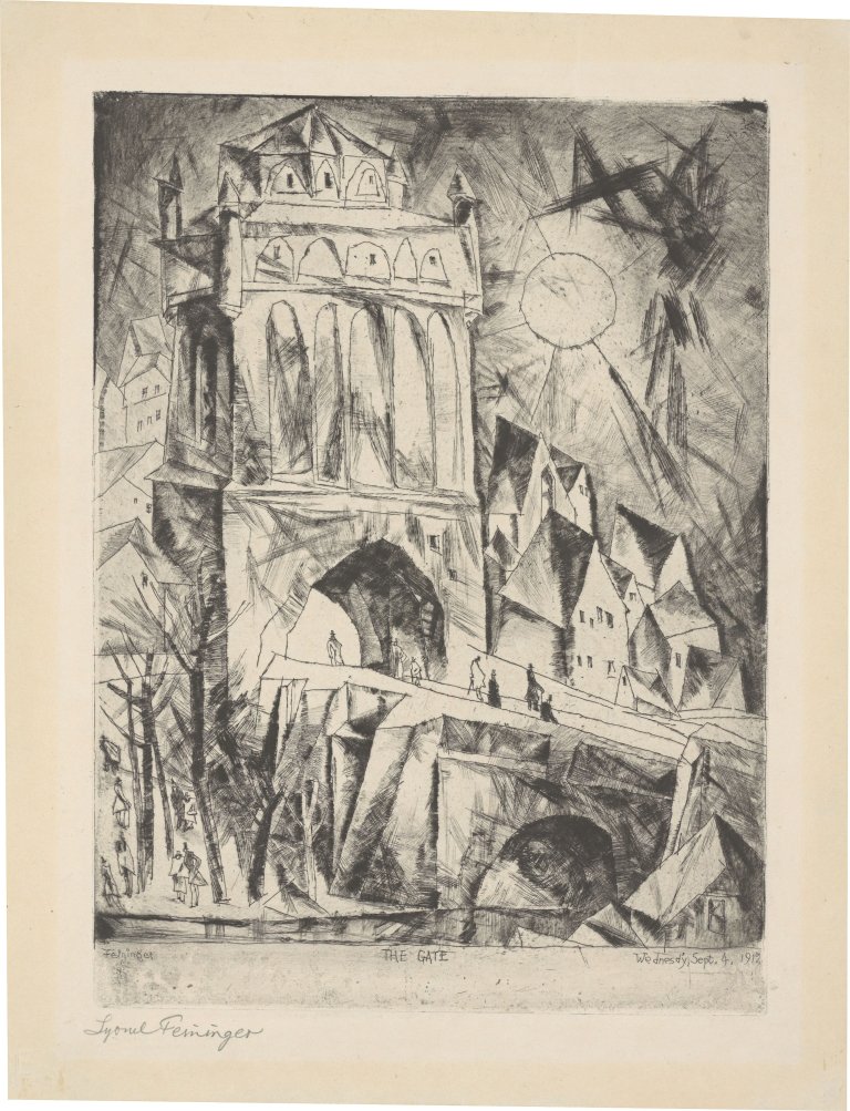 Auf diesem Bild ist das folgende Kunstwerk zu sehen: Lyonel Feininger. „Das Tor“. 1912.