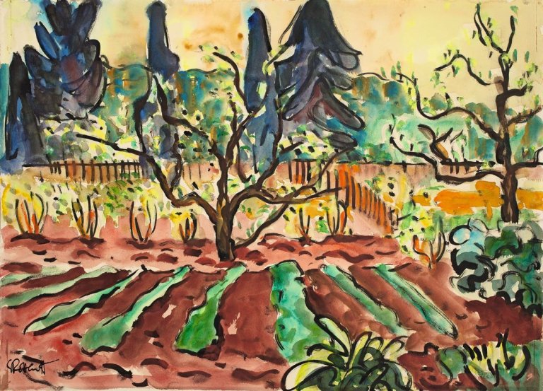 Auf diesem Bild ist das folgende Kunstwerk zu sehen: Karl Schmidt-Rottluff. Frühlingsgarten. 1937.