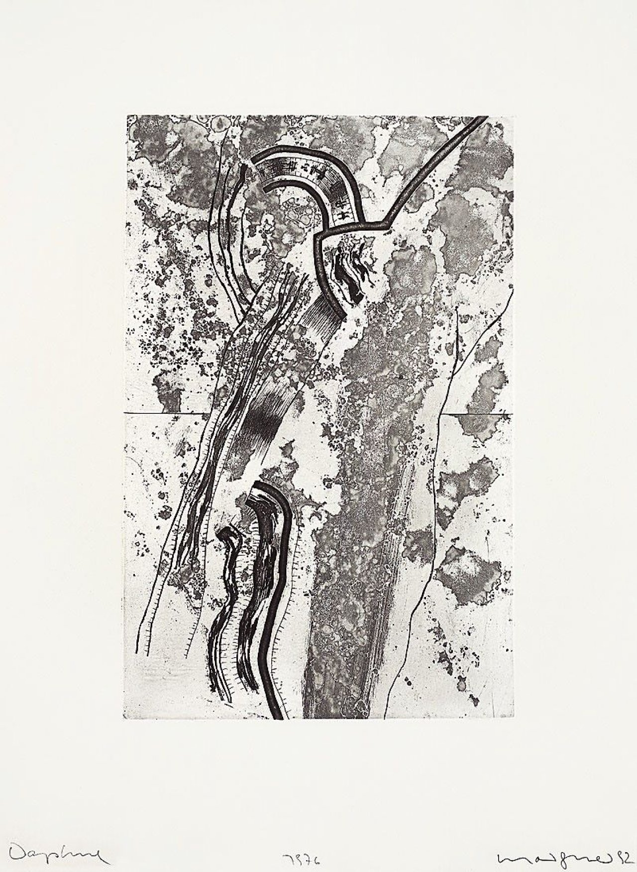 Auf diesem Bild ist das folgende Kunstwerk zu sehen: Michael Morgner. „Dialog“ / „Aufbruch“ / „Daphne“ / „Angst“ / „Tod und Kniender“ / „2 Männer am Strand“. 1992/93.