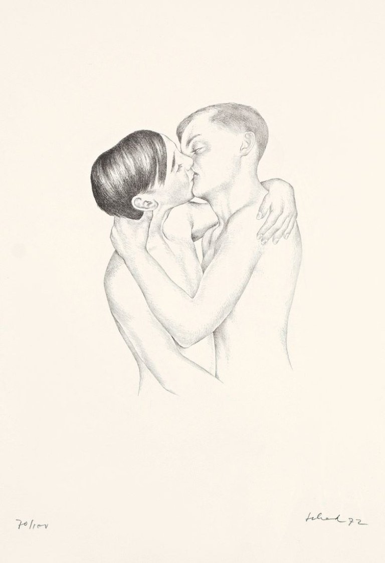 Auf diesem Bild ist das folgende Kunstwerk zu sehen: Christian Schad. Liebende Knaben. 1972.