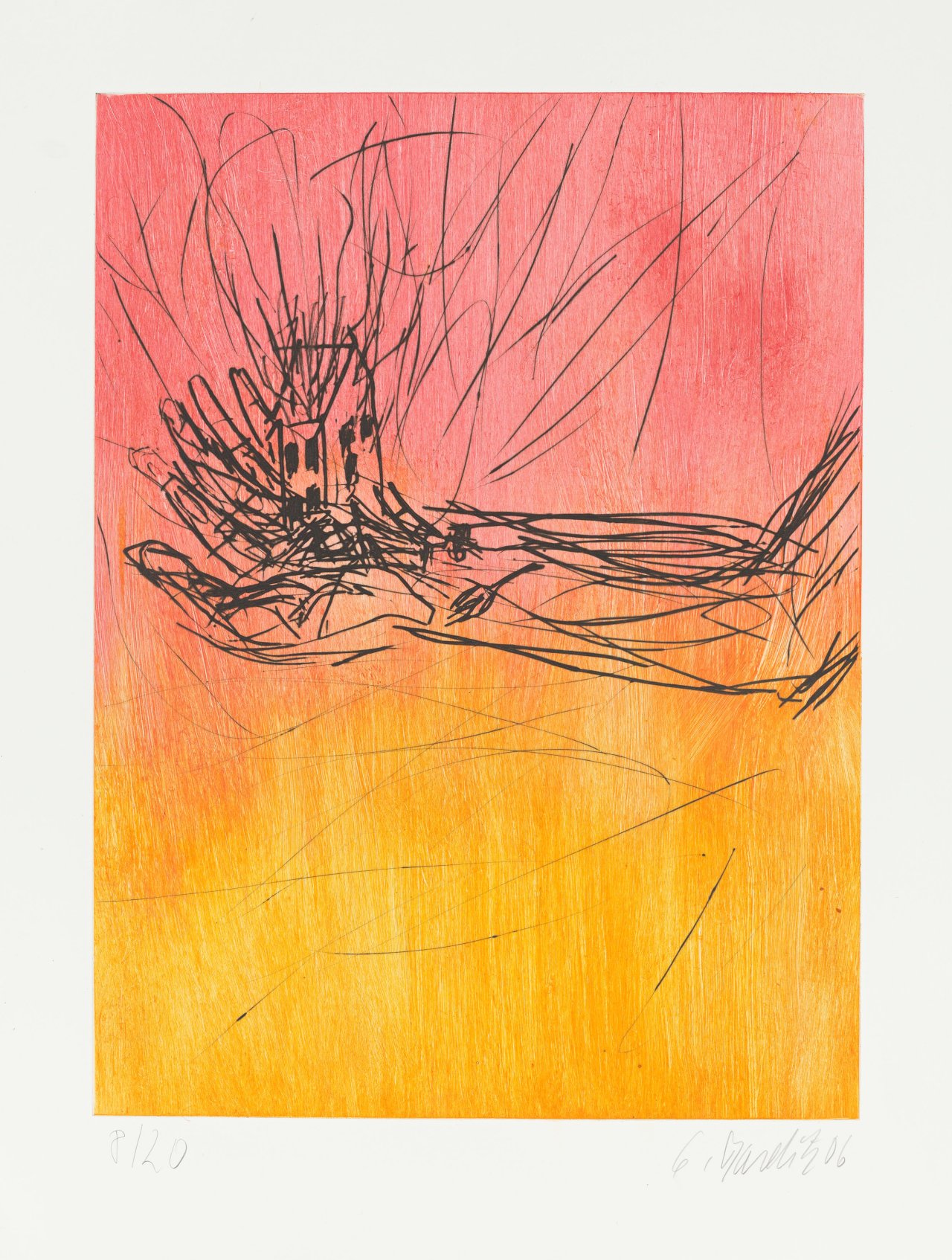 This picture shows the following artwork: Georg Baselitz. „Die Hand - Das brennende Haus (Remix)“. 2006.