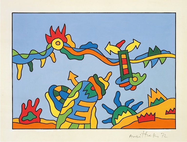 Auf diesem Bild ist das folgende Kunstwerk zu sehen: Alexis Akrithakis. Komposition. 1972.