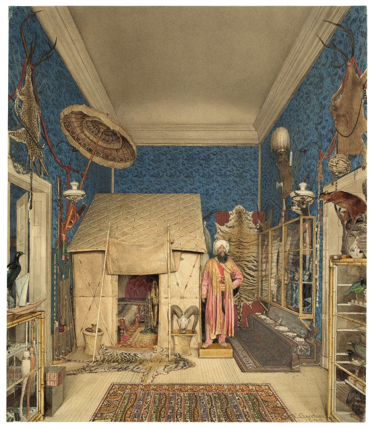 Auf diesem Bild ist das folgende Kunstwerk zu sehen: Eduard Gaertner. INDISCHES KABINETT DES PRINZEN WALDEMAR IM Königlichen SCHLOSS BERLIN. 1849.