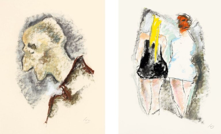 Auf diesem Bild ist das folgende Kunstwerk zu sehen: Werner Scholz. „La Rousse et la Blonde“ / Apostel. 1970 / 1967.