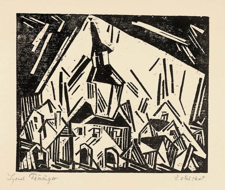 Auf diesem Bild ist das folgende Kunstwerk zu sehen: Lyonel Feininger. „Rathaus von Zottelstedt, 2“. 1918.