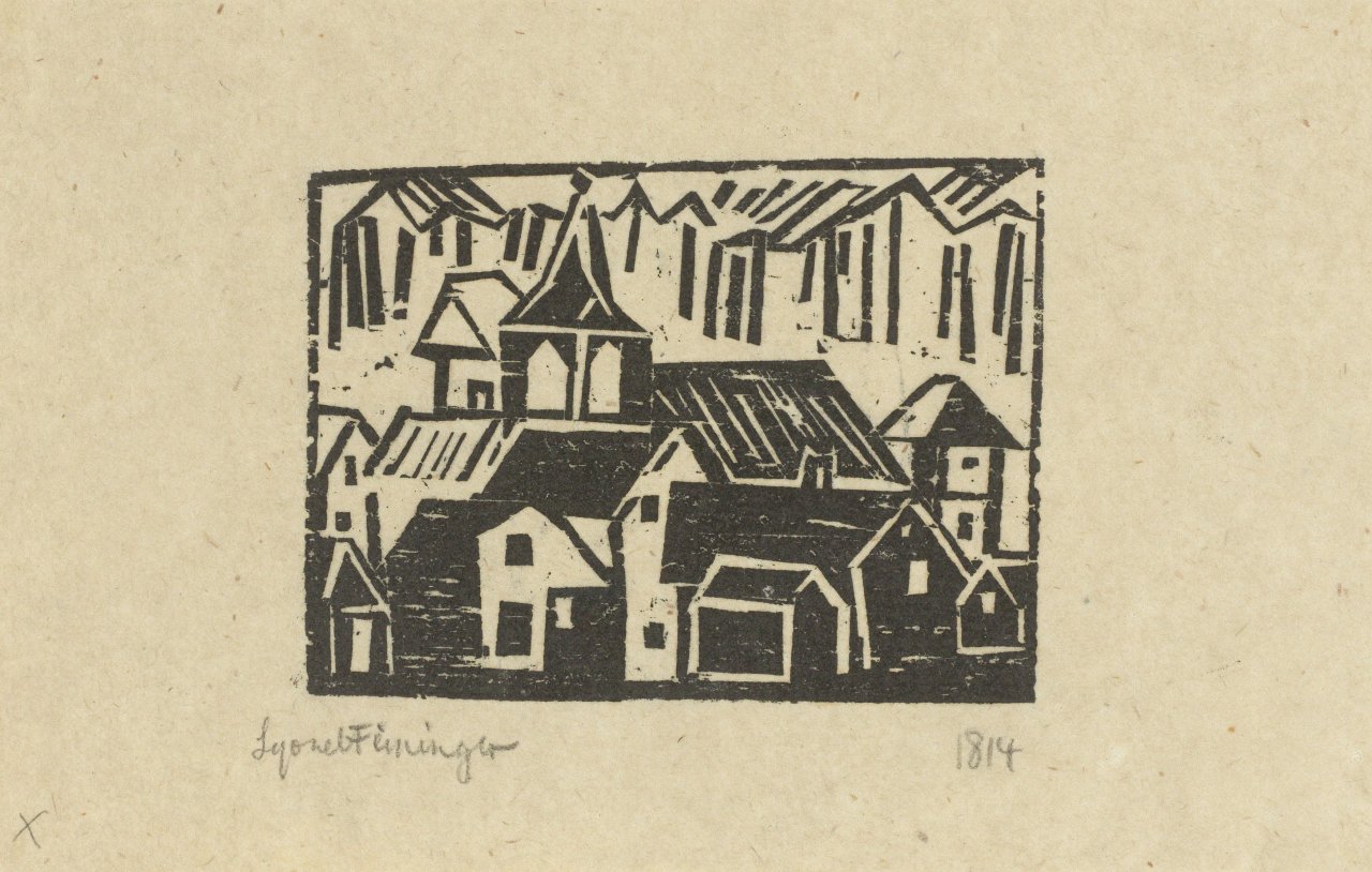Auf diesem Bild ist das folgende Kunstwerk zu sehen: Lyonel Feininger. „Kirche und Dorf“. 1918.