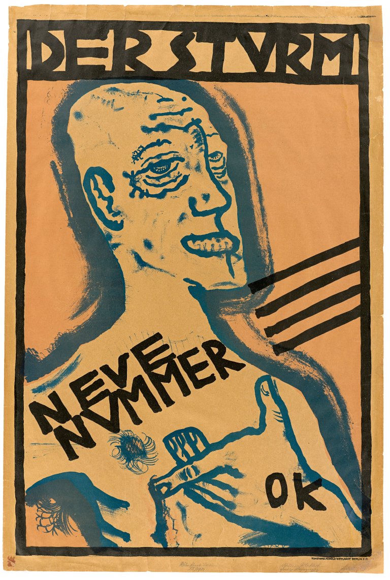 Auf diesem Bild ist das folgende Kunstwerk zu sehen: Oskar Kokoschka. „Selbstbildnis (Sturmplakat)“. 1910.