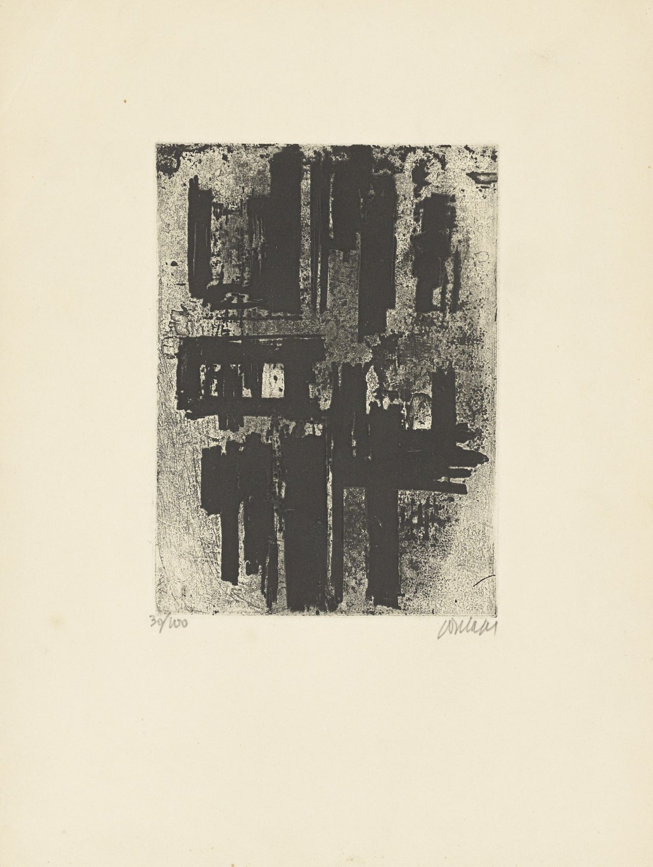 Auf diesem Bild ist das folgende Kunstwerk zu sehen: Pierre Soulages. „Eau-forte n° 4“. 1957.