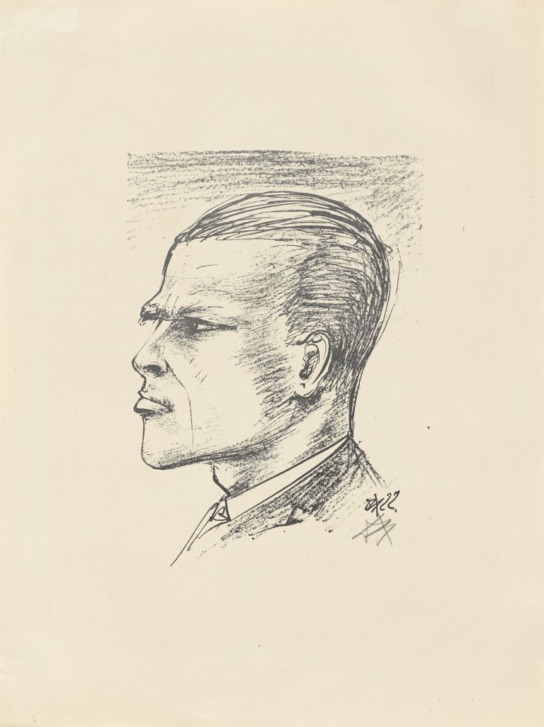 Auf diesem Bild ist das folgende Kunstwerk zu sehen: Otto Dix. „Selbstporträt im Profil“. 1922.