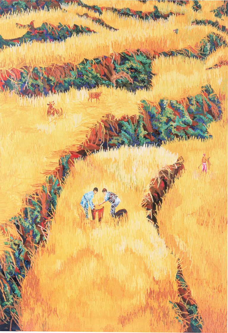 Auf diesem Bild ist das folgende Kunstwerk zu sehen:  SEO (d.i. Seo Soo-Kyoung ). „Die große Reisernte I“. 2005.