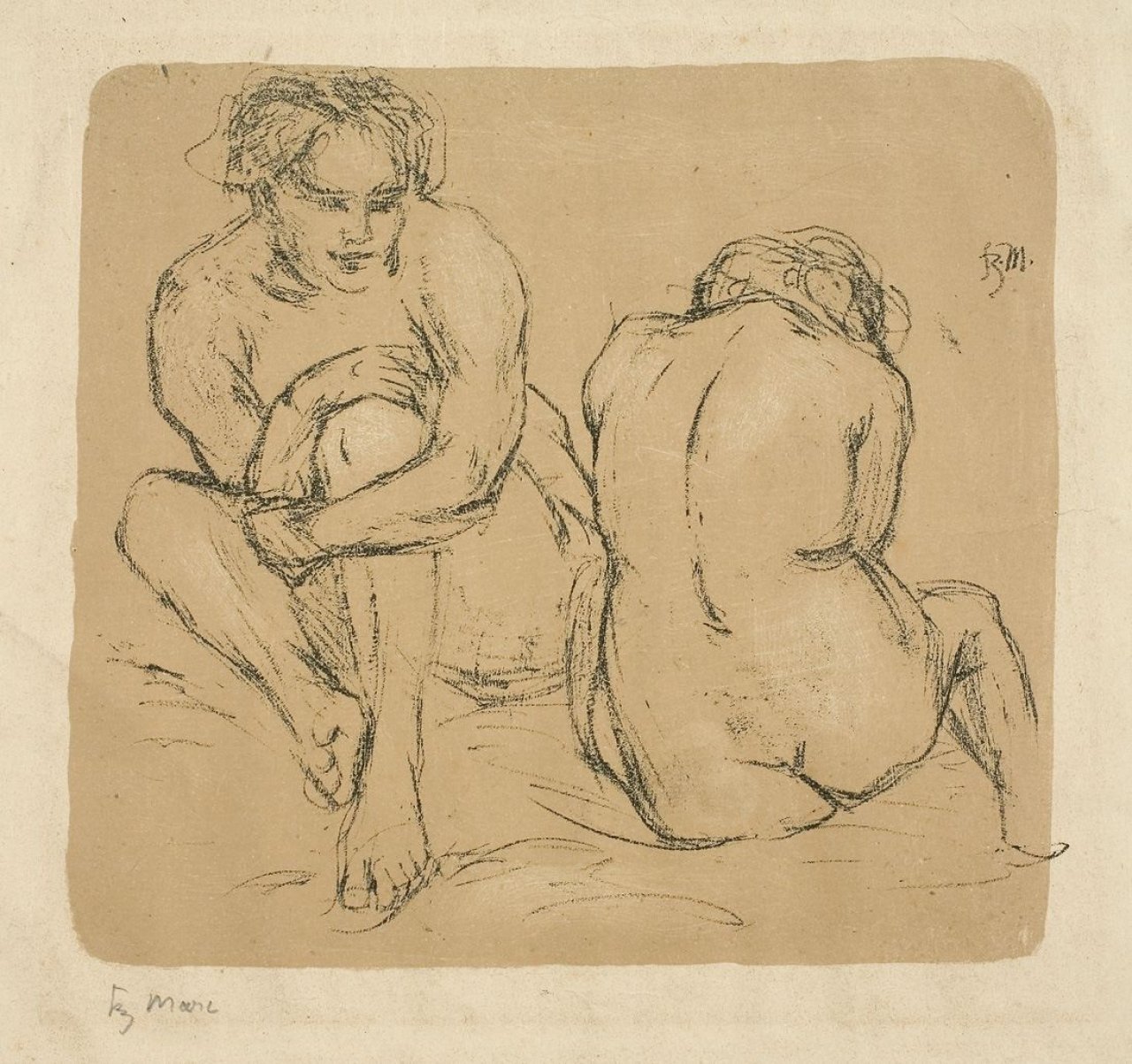 Auf diesem Bild ist das folgende Kunstwerk zu sehen: Franz Marc. „Zwei Akte“. 1907.