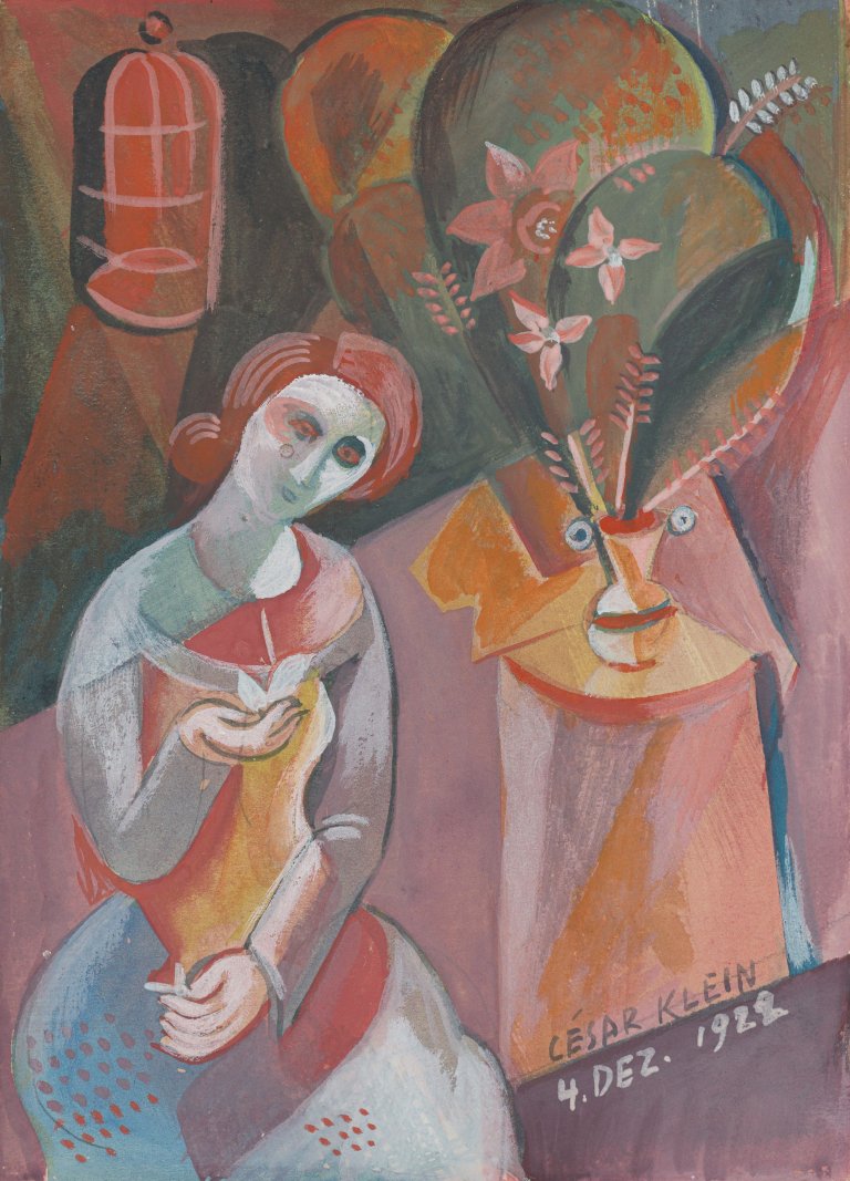 Auf diesem Bild ist das folgende Kunstwerk zu sehen: César Klein. Frau am Tisch. 1922.