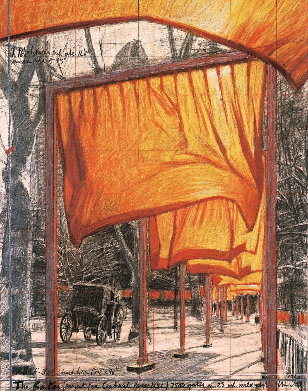 Auf diesem Bild ist das folgende Kunstwerk zu sehen:  Christo. „The Gates (Project for Central Park NYC)“. 2004.