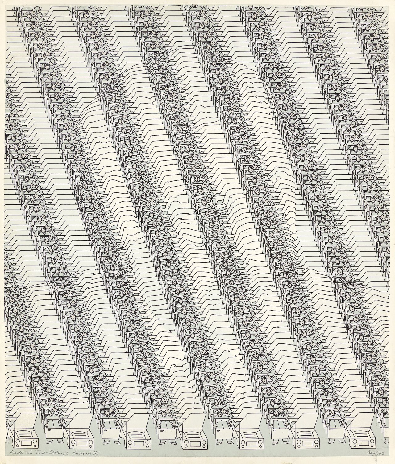 Auf diesem Bild ist das folgende Kunstwerk zu sehen: Thomas Bayrle. „Agnelli im Fiat-Dschungel“. 1972.