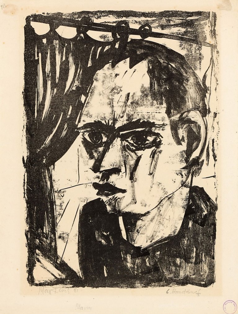 Auf diesem Bild ist das folgende Kunstwerk zu sehen: Max Kaus. „Mann“ (Selbstbildnis). 1921.