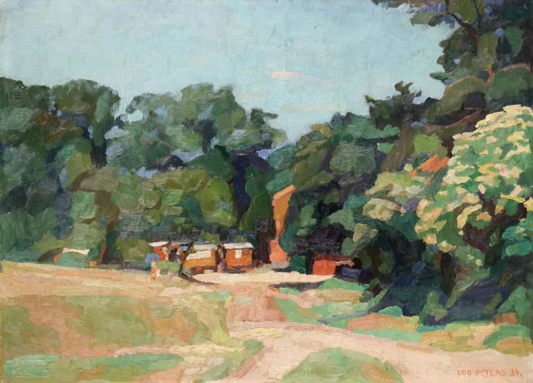 Auf diesem Bild ist das folgende Kunstwerk zu sehen: Udo Peters. Am Dorf. 1934.