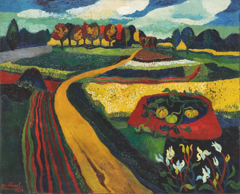 Auf diesem Bild ist das folgende Kunstwerk zu sehen: Josef Scharl. „Landshut/Feldweg mit Komposthaufen“. 1938.