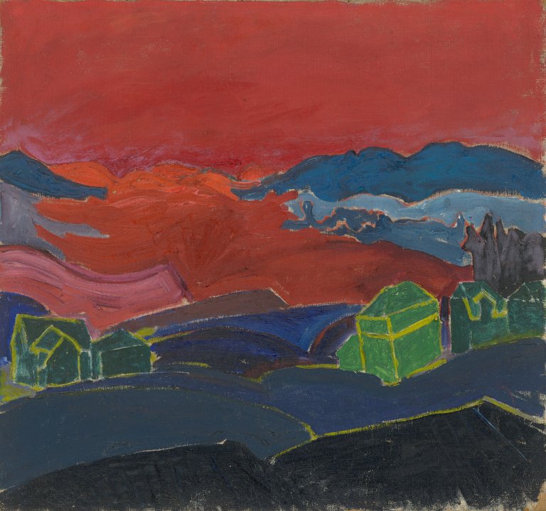 Auf diesem Bild ist das folgende Kunstwerk zu sehen: Carl Lohse. Rote Landschaft. Um 1920.