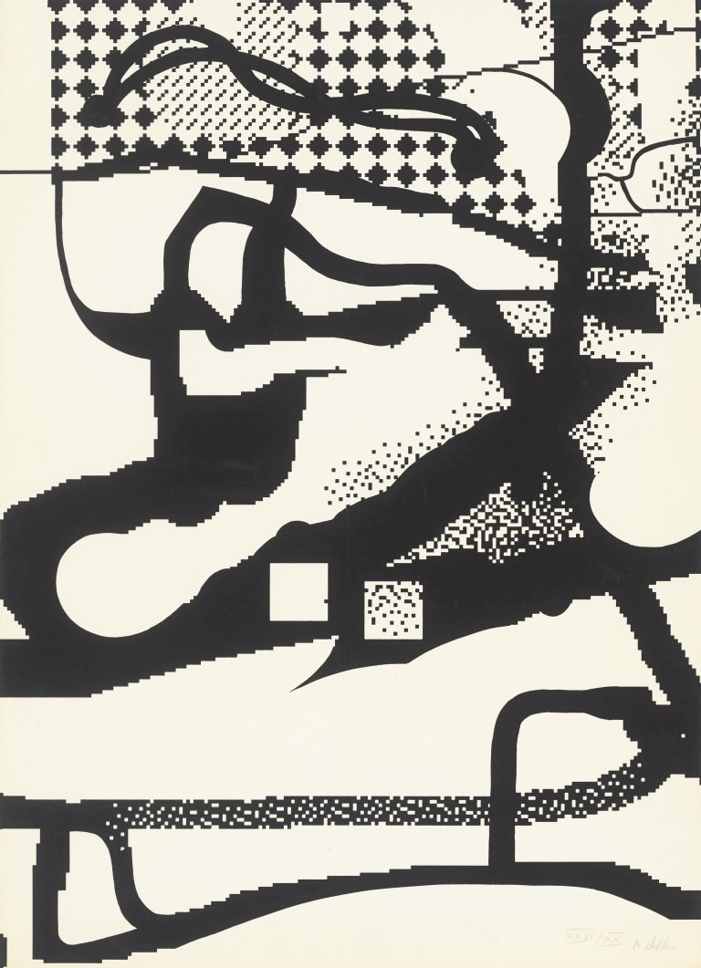 Auf diesem Bild ist das folgende Kunstwerk zu sehen: Albert Oehlen. Ohne Titel (Computerbild). 1992.