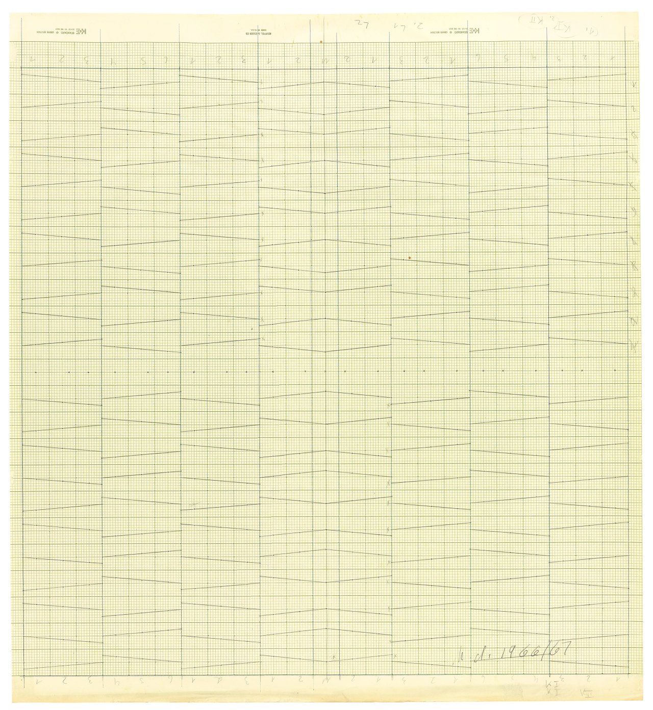 Auf diesem Bild ist das folgende Kunstwerk zu sehen: Hanne Darboven. „Konstruktion / Perforation New York“. 1966/67.