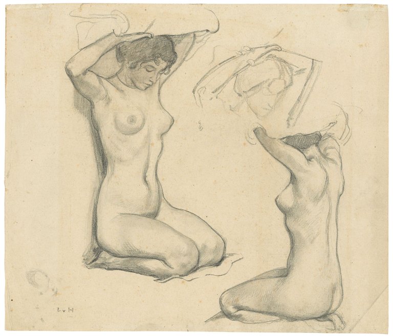 Auf diesem Bild ist das folgende Kunstwerk zu sehen: Ludwig von Hofmann. Knieender weiblicher Akt (Studienblatt).