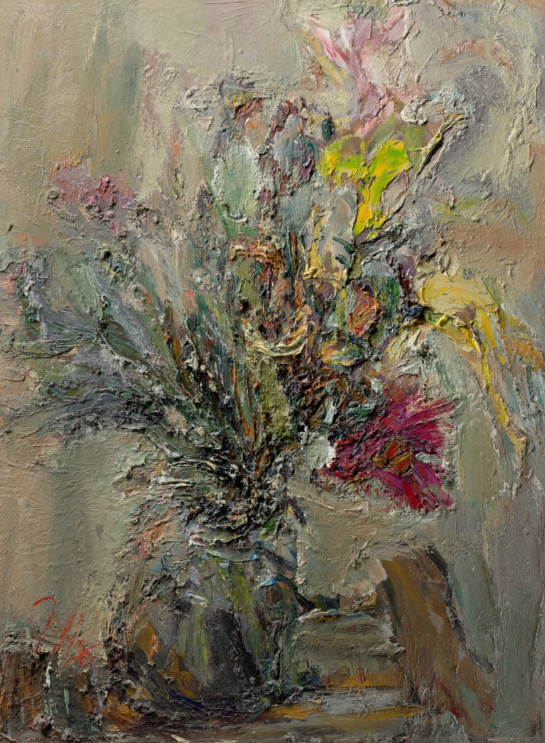Auf diesem Bild ist das folgende Kunstwerk zu sehen: Johannes Heisig. „Blumenstilleben“. 1996.