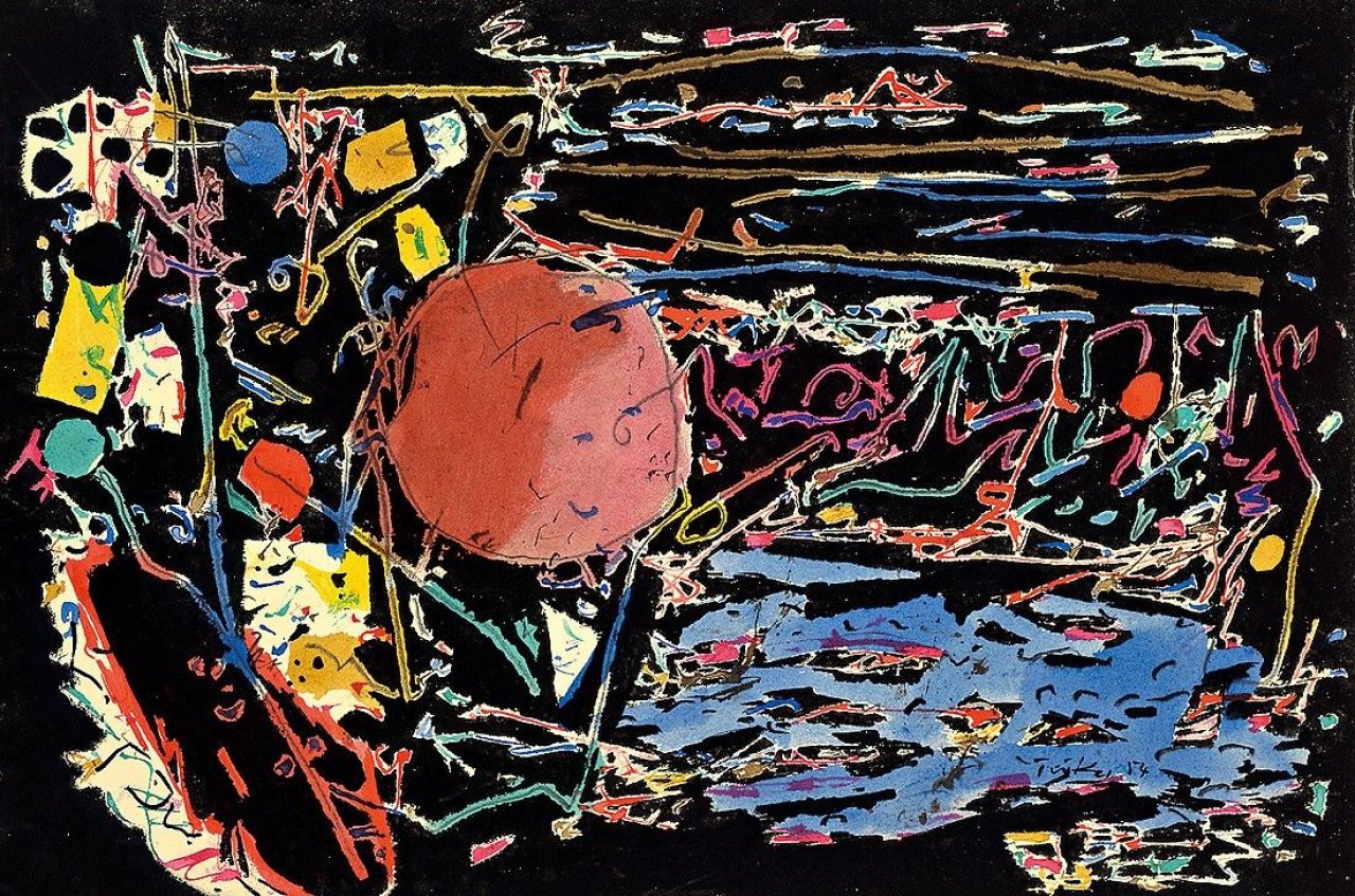 Auf diesem Bild ist das folgende Kunstwerk zu sehen: Heinz Trökes. „Nachtfest am See“. 1954.