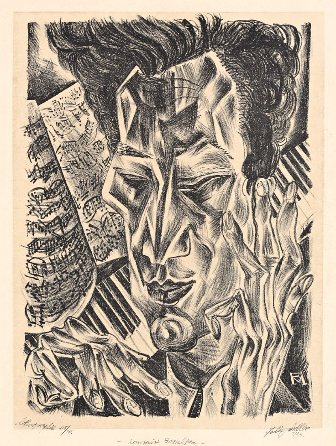 Auf diesem Bild ist das folgende Kunstwerk zu sehen: Conrad Felixmüller. „Komponist Bernd Bosseljon II“. 1923.