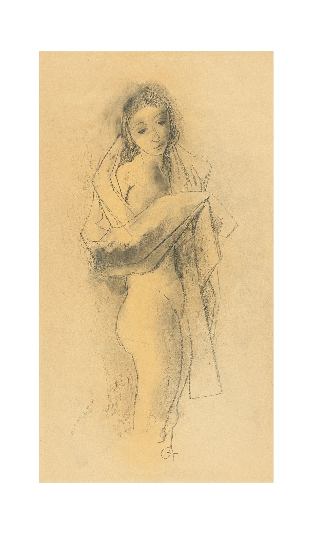 Auf diesem Bild ist das folgende Kunstwerk zu sehen: Karl Hofer. „Stehendes Mädchen, sich abtrocknend“. Um 1945.