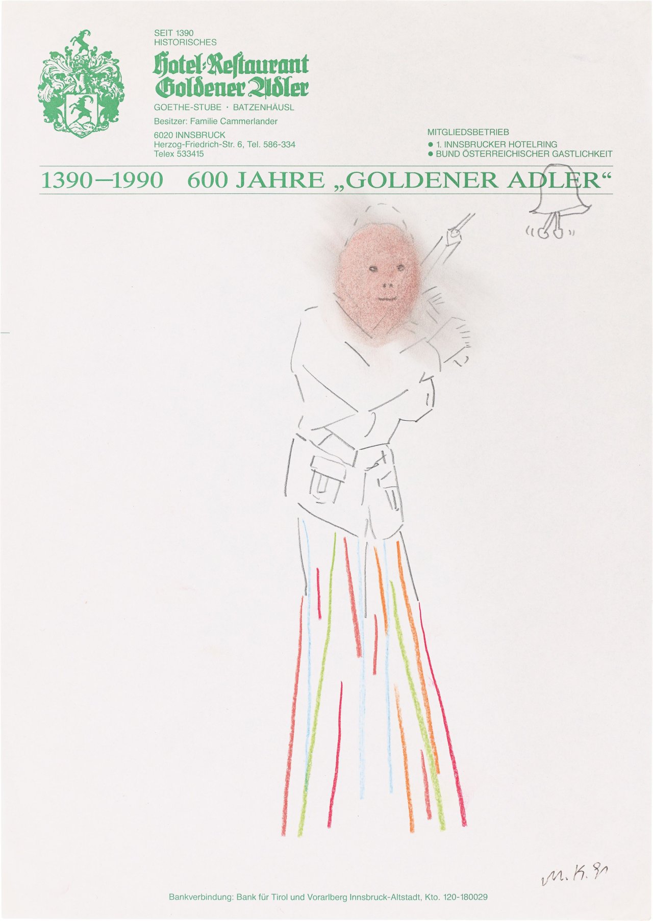 Auf diesem Bild ist das folgende Kunstwerk zu sehen: Martin Kippenberger. Ohne Titel (Hotel Drawing). 1991.