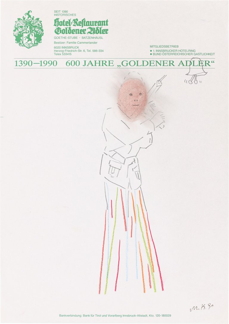 Auf diesem Bild ist das folgende Kunstwerk zu sehen: Martin Kippenberger. Ohne Titel (Hotel Drawing). 1991.