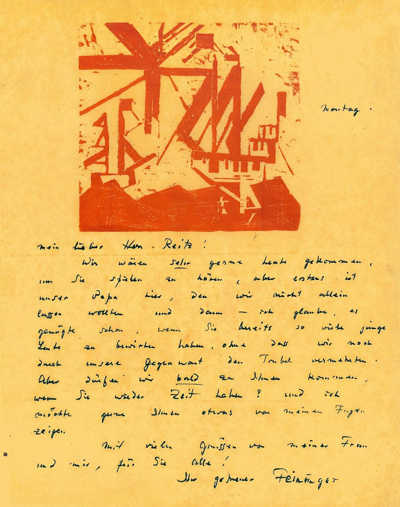 Auf diesem Bild ist das folgende Kunstwerk zu sehen: Lyonel Feininger. „Schiffe und Sonne 3“. 1918.