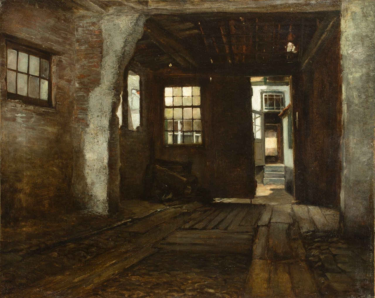 Auf diesem Bild ist das folgende Kunstwerk zu sehen:  Deutsch, um 1880. Interieur.