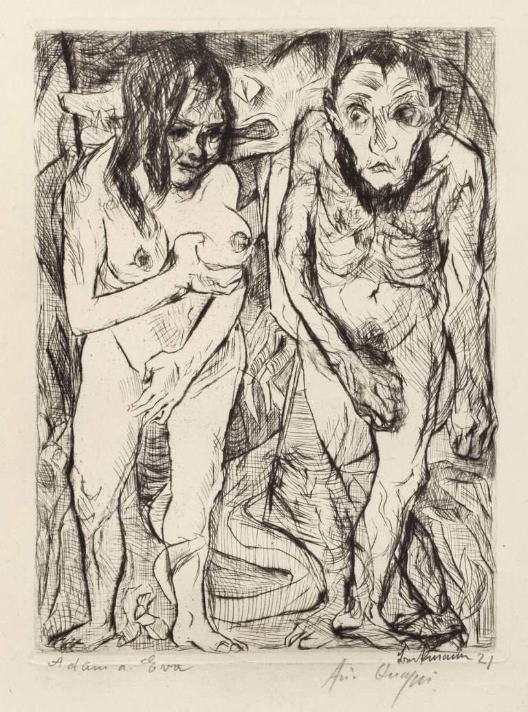 Auf diesem Bild ist das folgende Kunstwerk zu sehen: Max Beckmann. „Adam und Eva“. 1917.