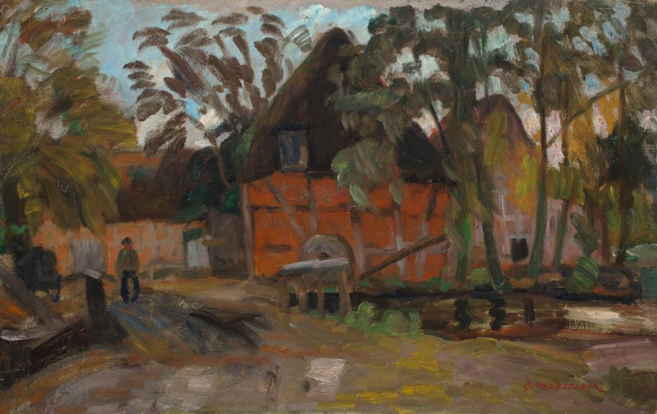 This picture shows the following artwork: Otto Modersohn. „An der Wassermühle in Fischerhude“. Circa 1925.