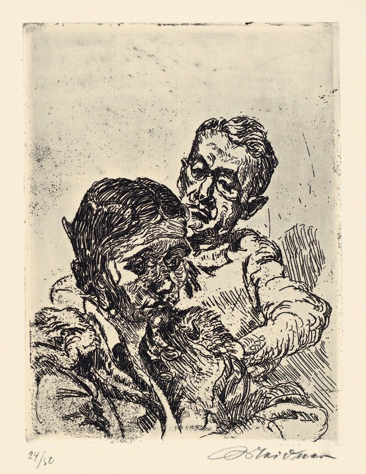 Auf diesem Bild ist das folgende Kunstwerk zu sehen: Ludwig Meidner. Dr. Hans Huth mit Tanja / Malerin / Doppelbildnis mit Joh. R. Becher. 1921.