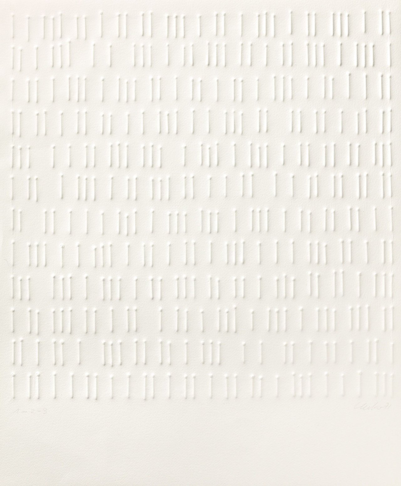 Auf diesem Bild ist das folgende Kunstwerk zu sehen: Günther Uecker. „1-2-3“. 1971.