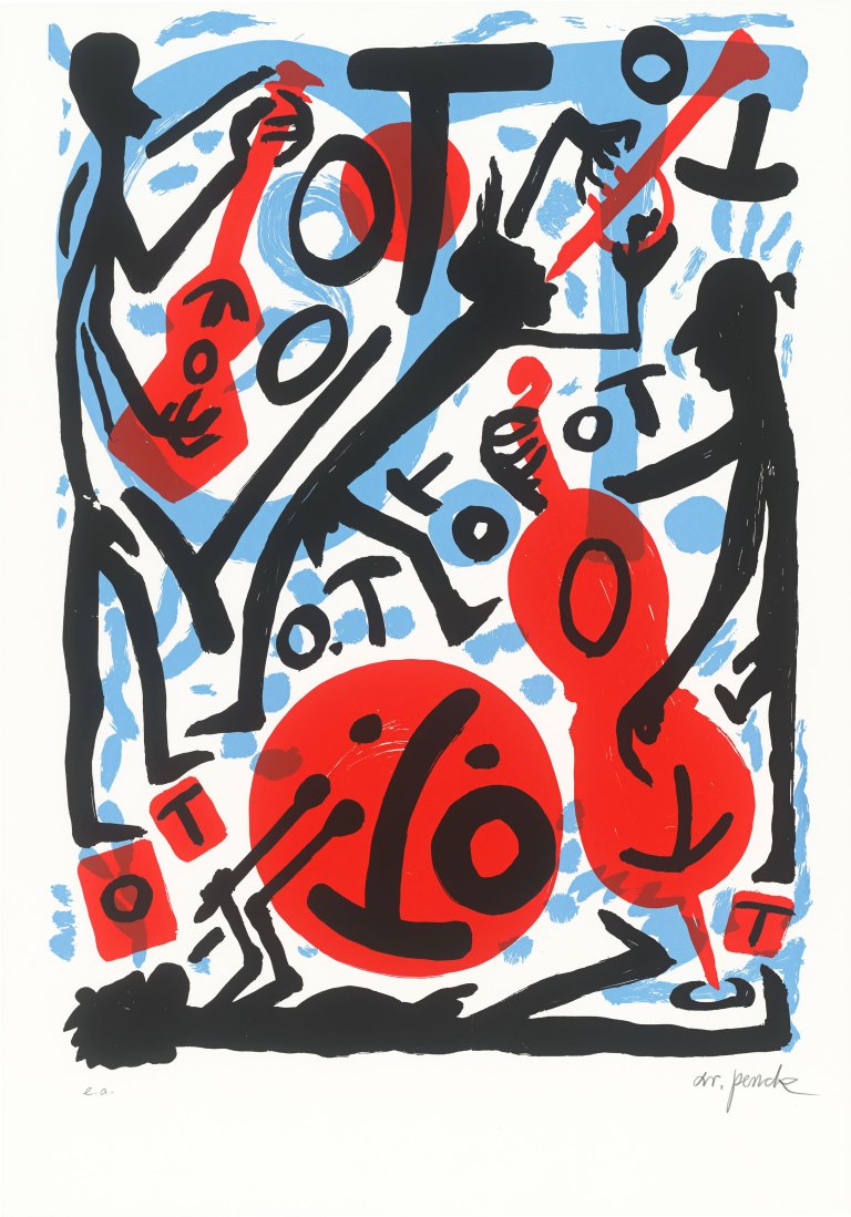 Auf diesem Bild ist das folgende Kunstwerk zu sehen: A.R. Penck. Jazz Combo. 1999.