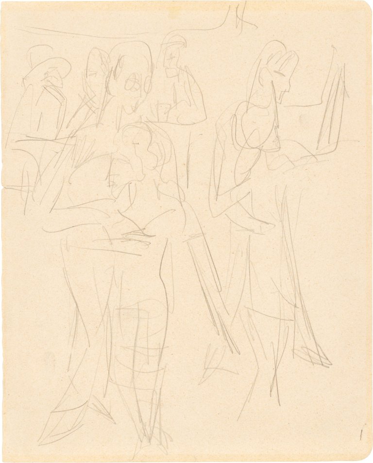 Auf diesem Bild ist das folgende Kunstwerk zu sehen: Ernst Ludwig Kirchner. „Tanz im Café“. 1919/22.