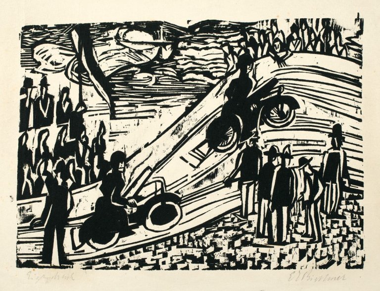 Auf diesem Bild ist das folgende Kunstwerk zu sehen: Ernst Ludwig Kirchner. „Radrennen“. 1927.