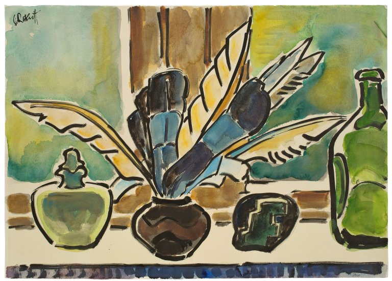 Auf diesem Bild ist das folgende Kunstwerk zu sehen: Karl Schmidt-Rottluff. „Federnstrauß“. 1959.