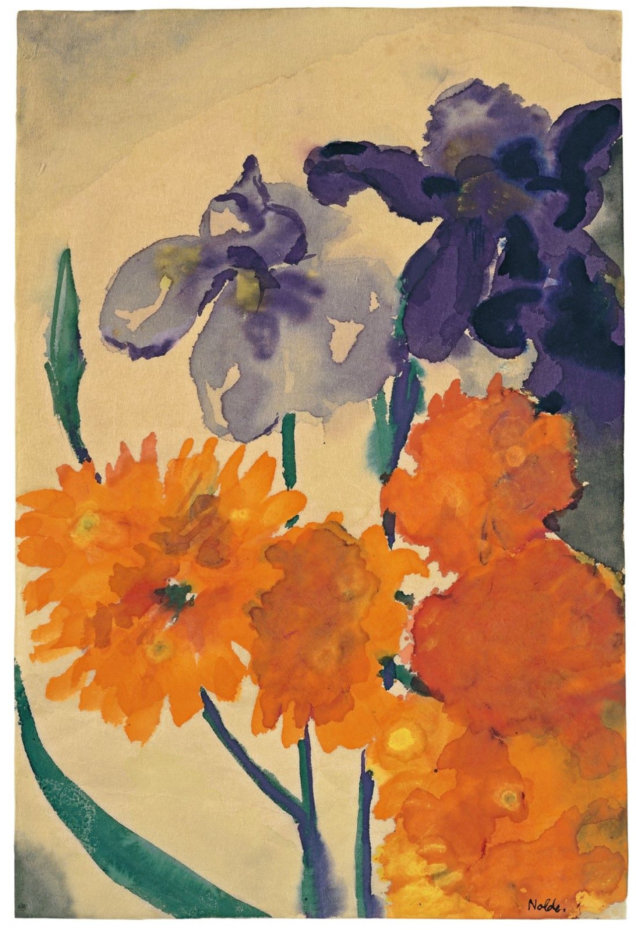 This picture shows the following artwork: Emil Nolde. Iris und Dahlien.