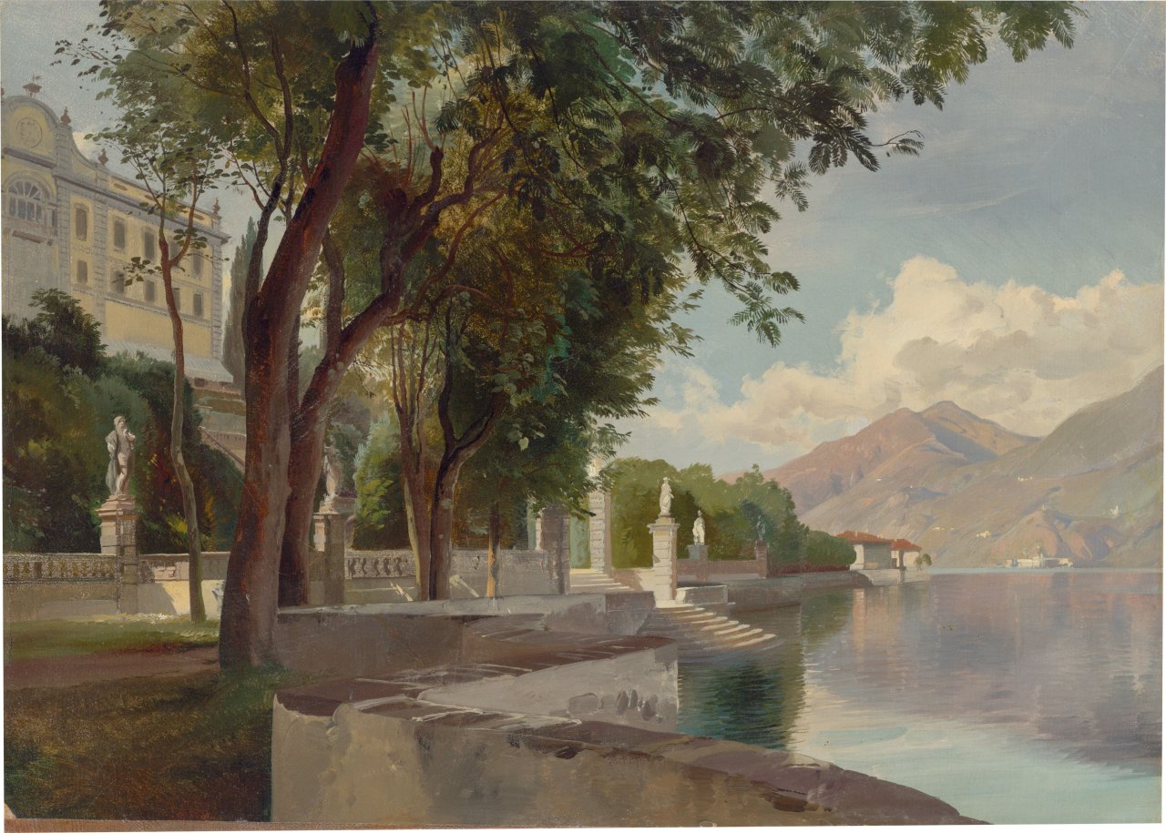 Auf diesem Bild ist das folgende Kunstwerk zu sehen: Carl Hummel. Die Villa Carlotta am Comer See. 1855.