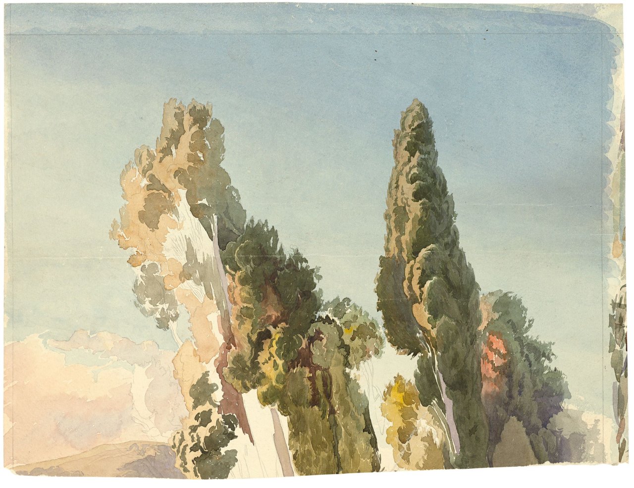 This picture shows the following artwork: Carl Hummel. Cypress Trees.