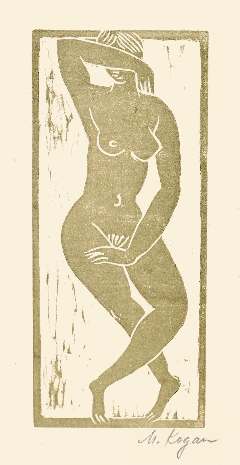 Auf diesem Bild ist das folgende Kunstwerk zu sehen: Moissey Kogan. „Weiblicher Akt mit überschlagenem Bein (nach links sehend)“. 1922.